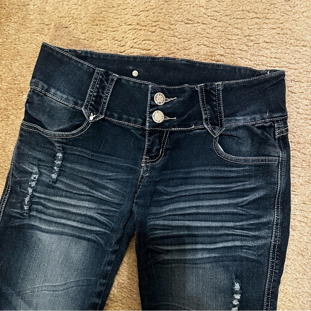 Y2K VTG PLAYBOY Sexy Low Rise Cut Tight Fit Stretch Jeans Fits 28” Waist *FLAWS - Picture 5 of 11